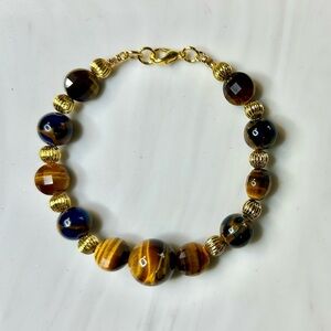 Midnight Sable - Dark Blue and Brown Beads with Wood Tones and Gold Accents
